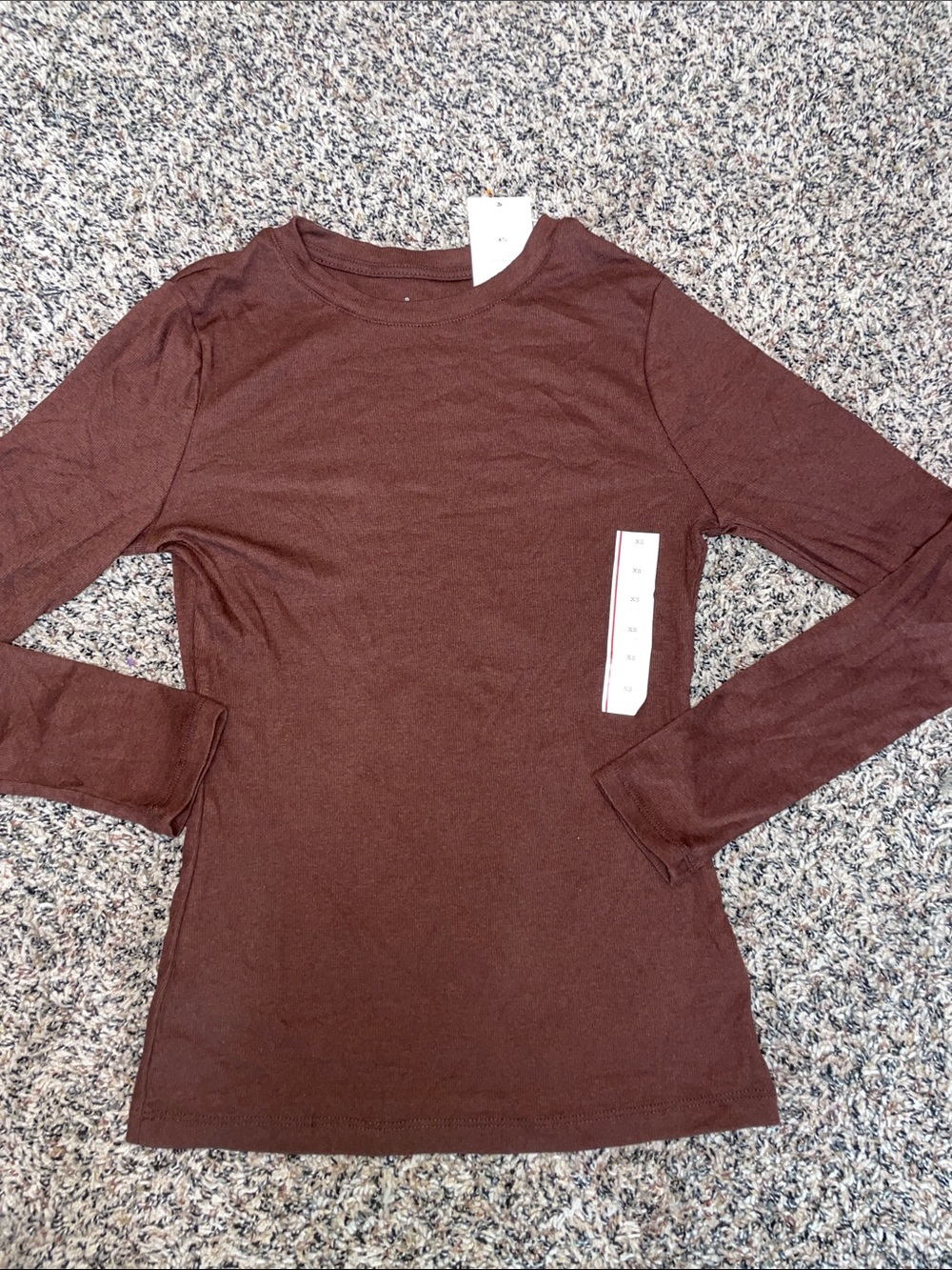 A New Day Ribbed Brown Long Sleeve Crew Neck Top XS NWT